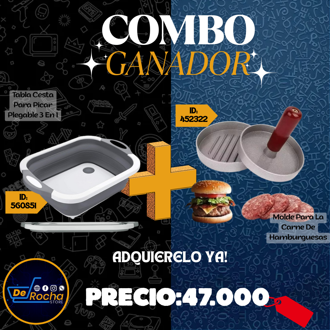 combo tabla cesta picar+molde hamburgues